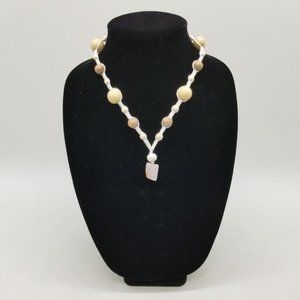 Handmade Beaded Hippie Necklace with Stone Pendant, Bamboo Cord, Bohemian